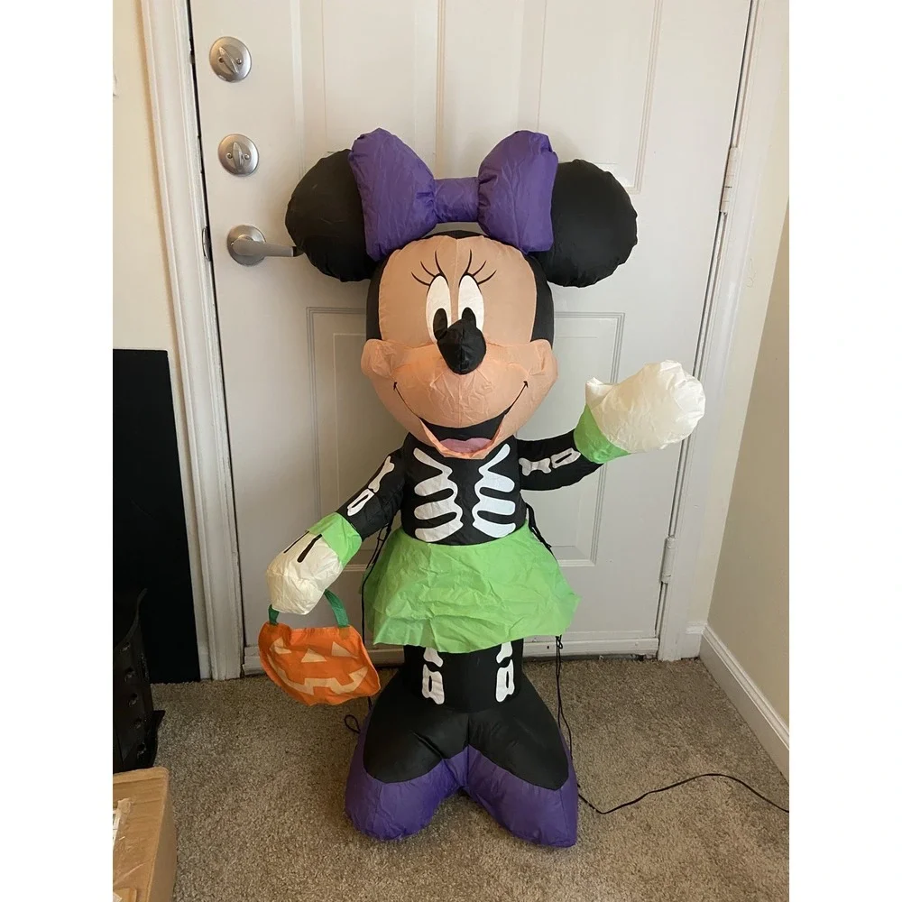 Gemmy Disney Halloween Mickey Mouse & Minnie Mouse Skeleton Inflatables 3.5 ft‎